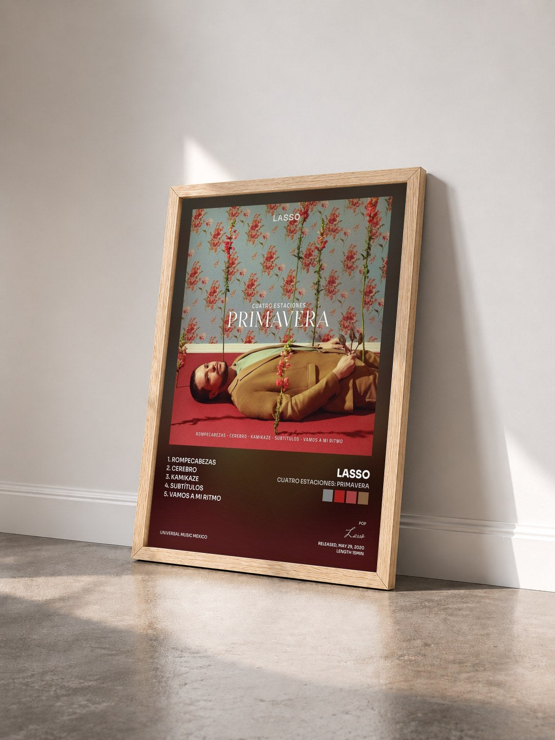 #bois Tableau de l'album Cuatro Estaciones: Primavera de Lasso vu de trois quarts, cadre en bois brut