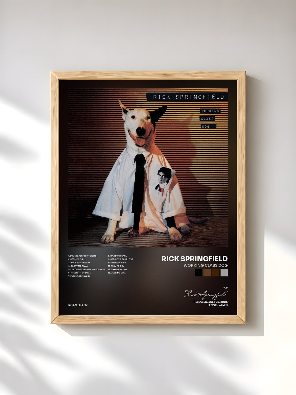 #bois Tableau de l'album Working Class Dog de Rick Springfield, cadre en bois brut, imprimé et encadré en France