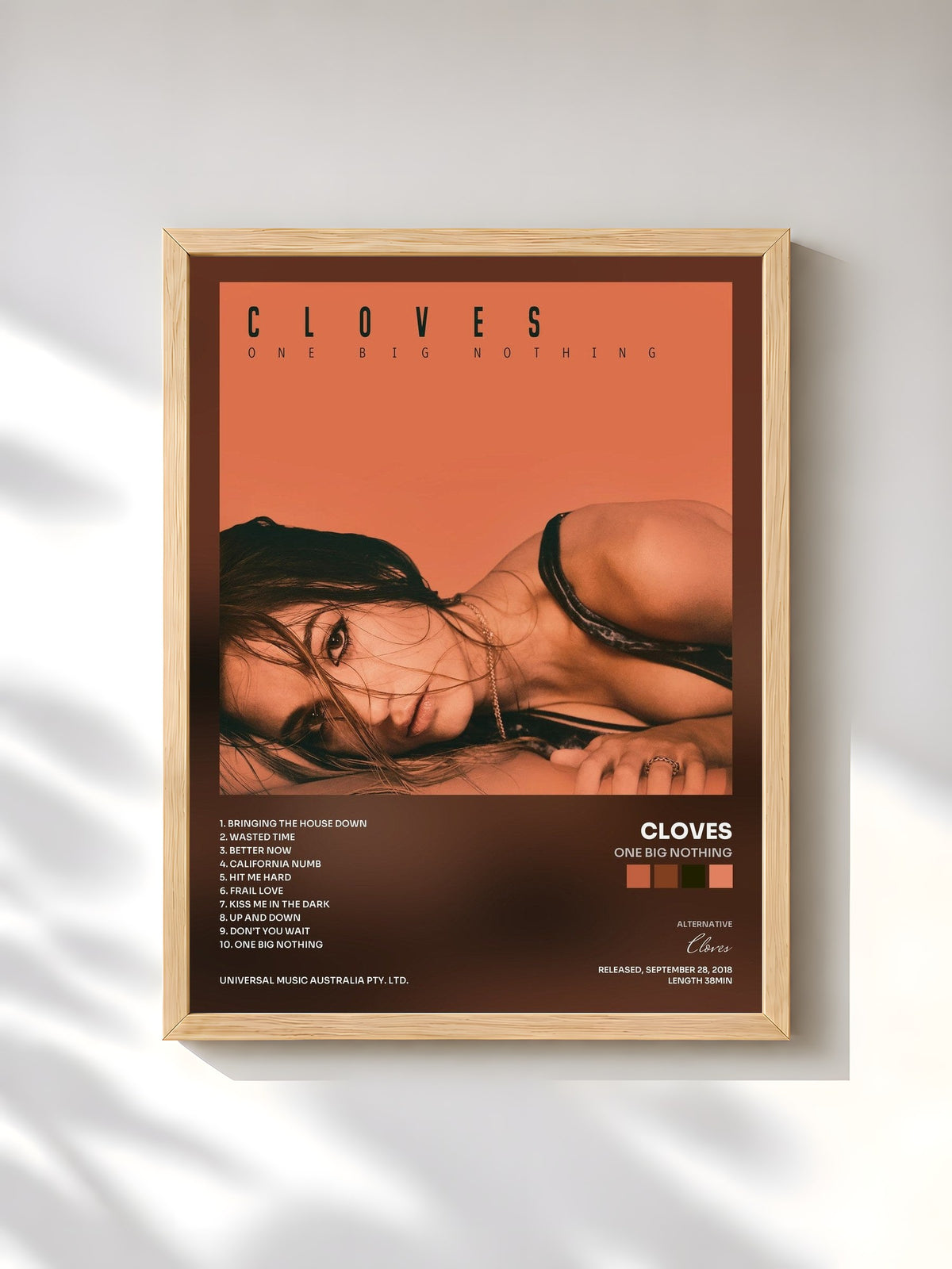 #bois Tableau de l'album One Big Nothing de Cloves, cadre en bois brut, imprimé et encadré en France
