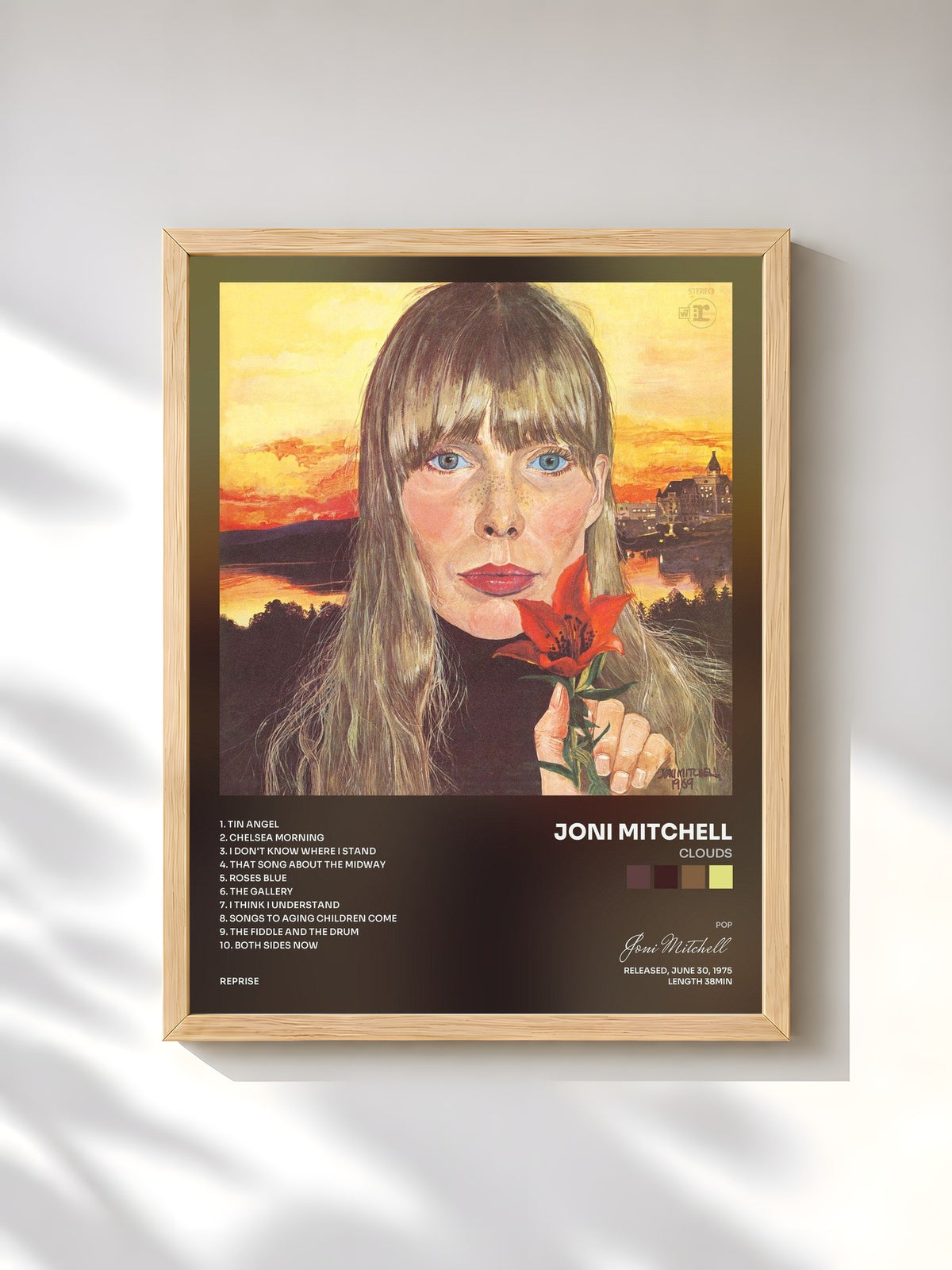 #bois Tableau de l'album Clouds de Joni Mitchell, cadre en bois brut, imprimé et encadré en France