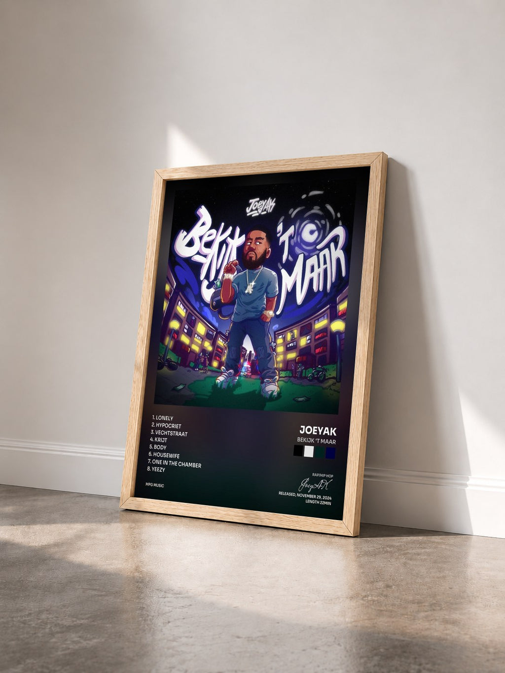 #bois Tableau de l'album Bekijk 't Maar de JoeyAK vu de trois quarts, cadre en bois brut