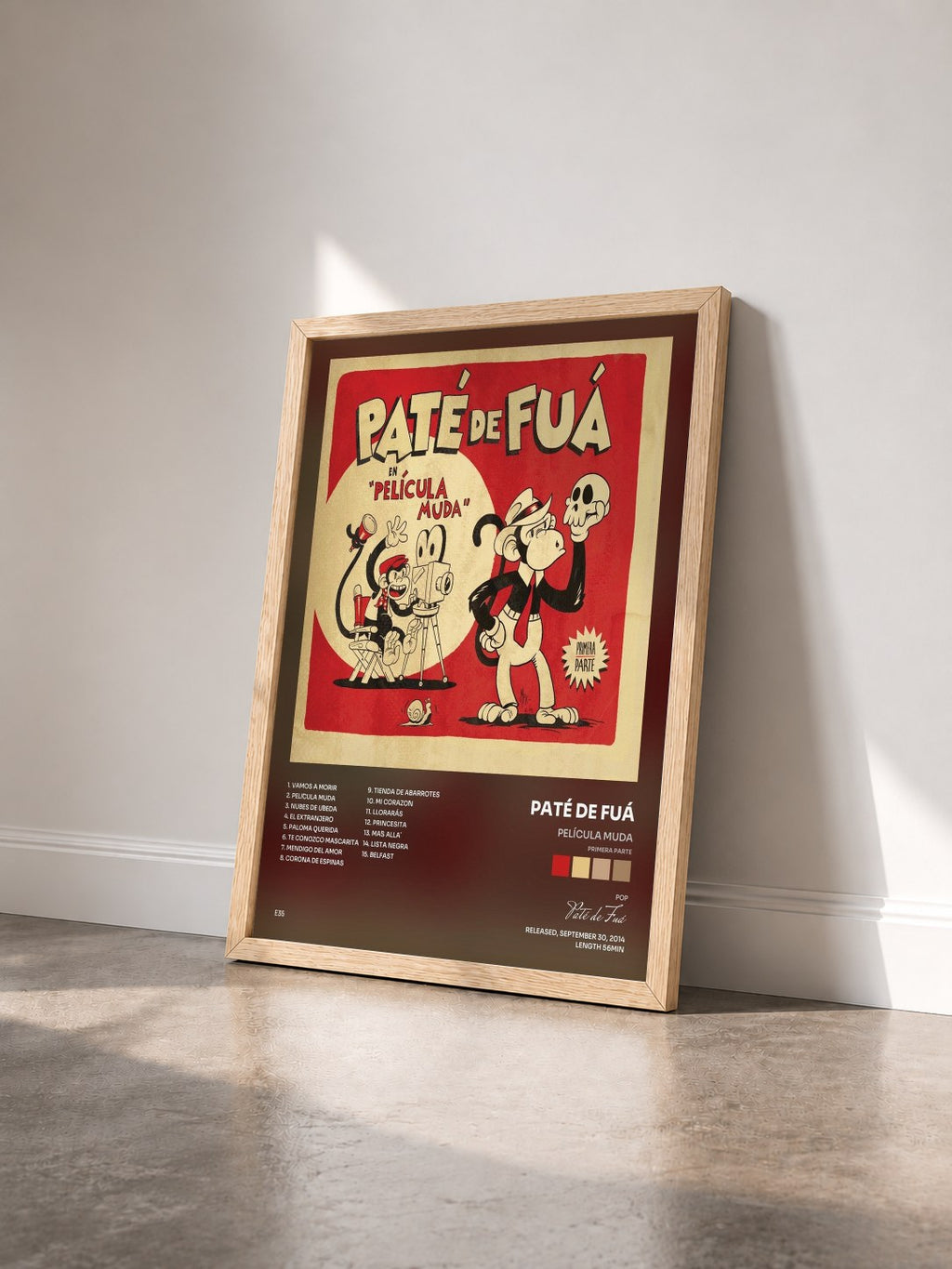 #bois Tableau de l'album Película Muda (Primera Parte) de Paté de Fuá vu de trois quarts, cadre en bois brut