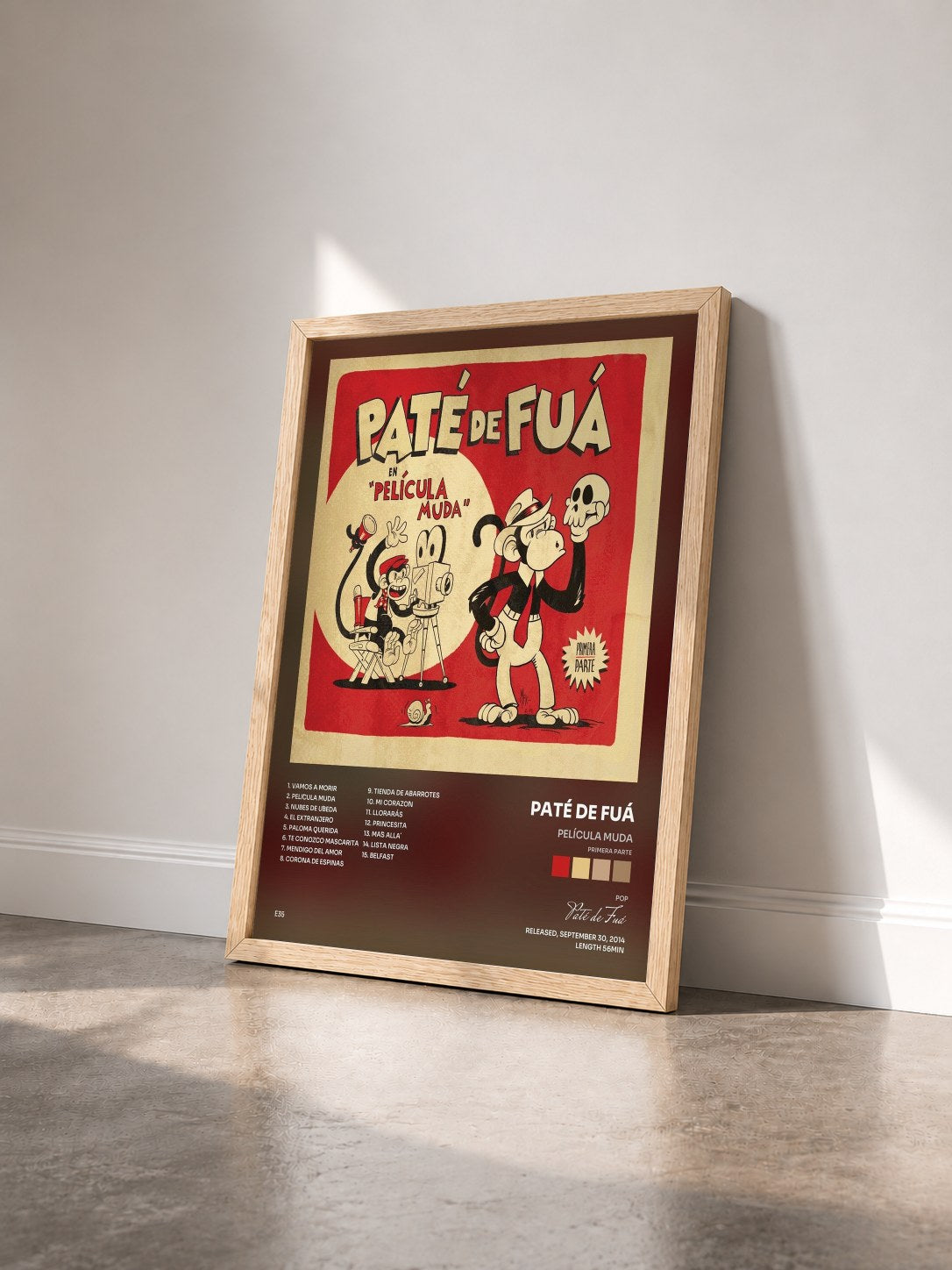 #bois Tableau de l'album Película Muda (Primera Parte) de Paté de Fuá vu de trois quarts, cadre en bois brut