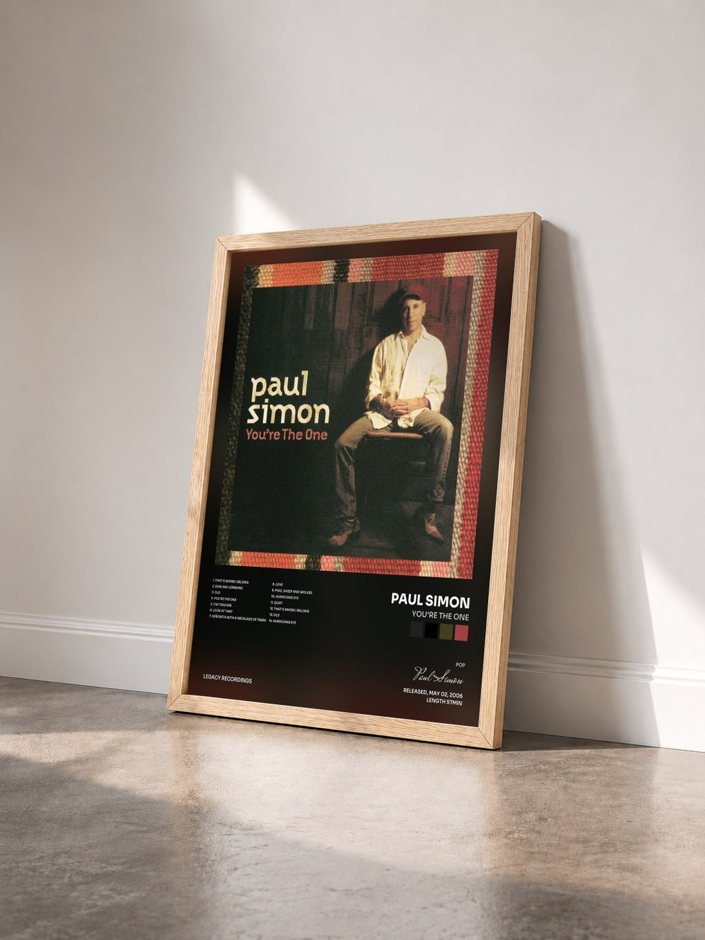 #bois Tableau de l'album You're The One de Paul Simon vu de trois quarts, cadre en bois brut