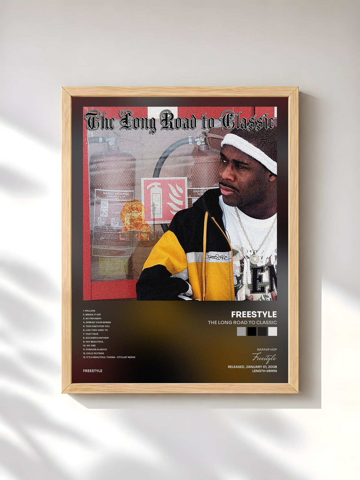 #bois Tableau de l'album The Long Road to Classic de Freestyle, cadre en bois brut, imprimé et encadré en France