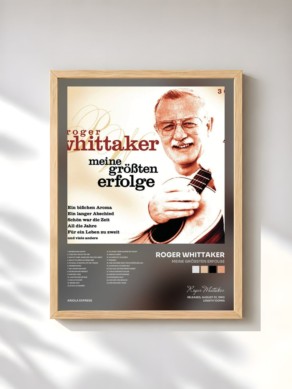 #bois Tableau de l'album Meine größten Erfolge de Roger Whittaker, cadre en bois brut, imprimé et encadré en France