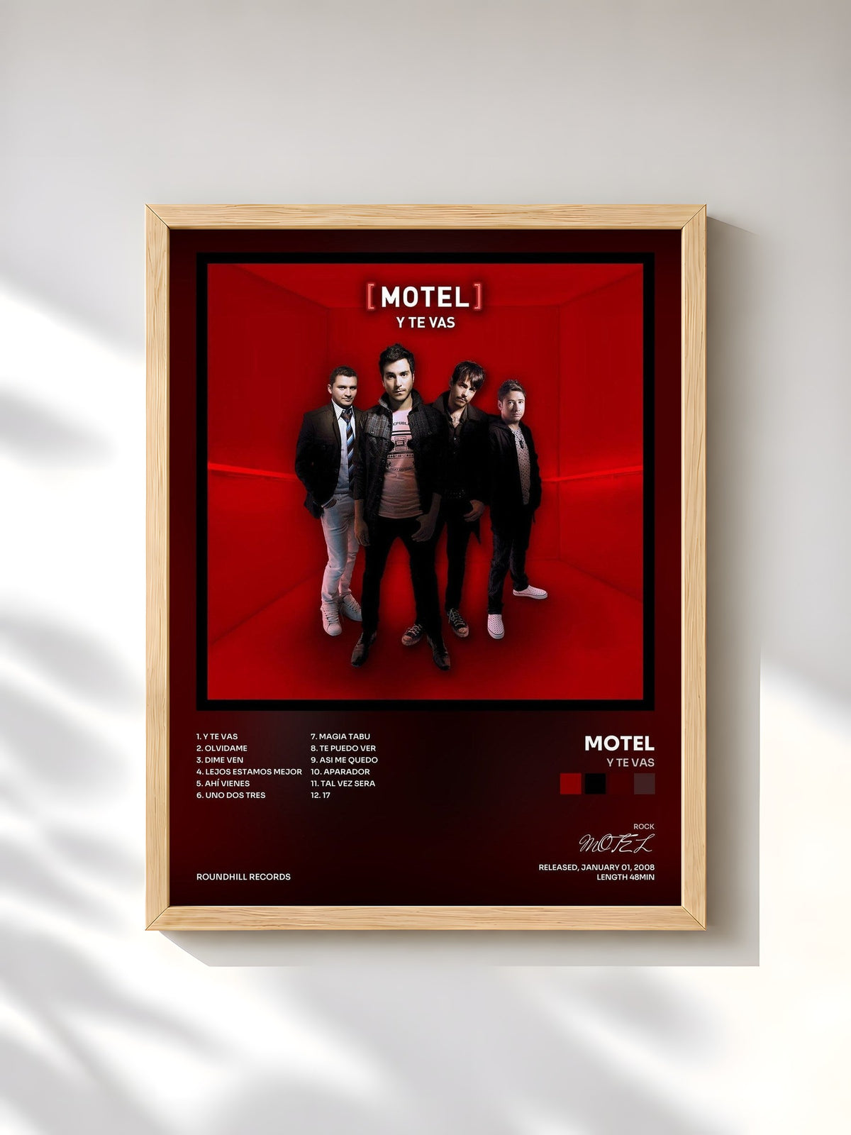 #bois Tableau de l'album Y Te Vas de MOTEL, cadre en bois brut, imprimé et encadré en France