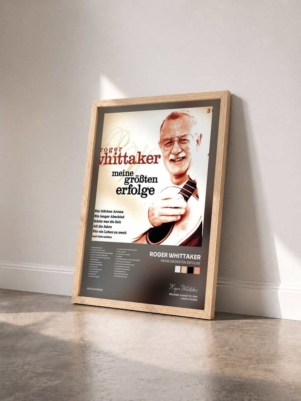 #bois Tableau de l'album Meine größten Erfolge de Roger Whittaker vu de trois quarts, cadre en bois brut