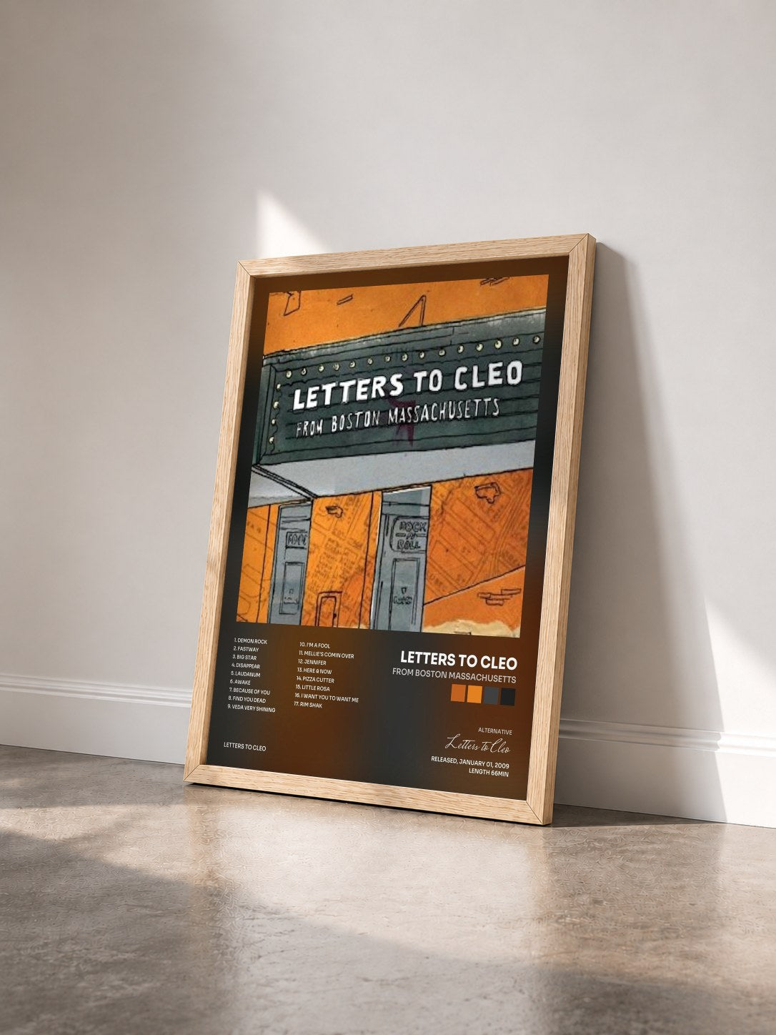 #bois Tableau de l'album From Boston Massachusetts de Letters to Cleo vu de trois quarts, cadre en bois brut