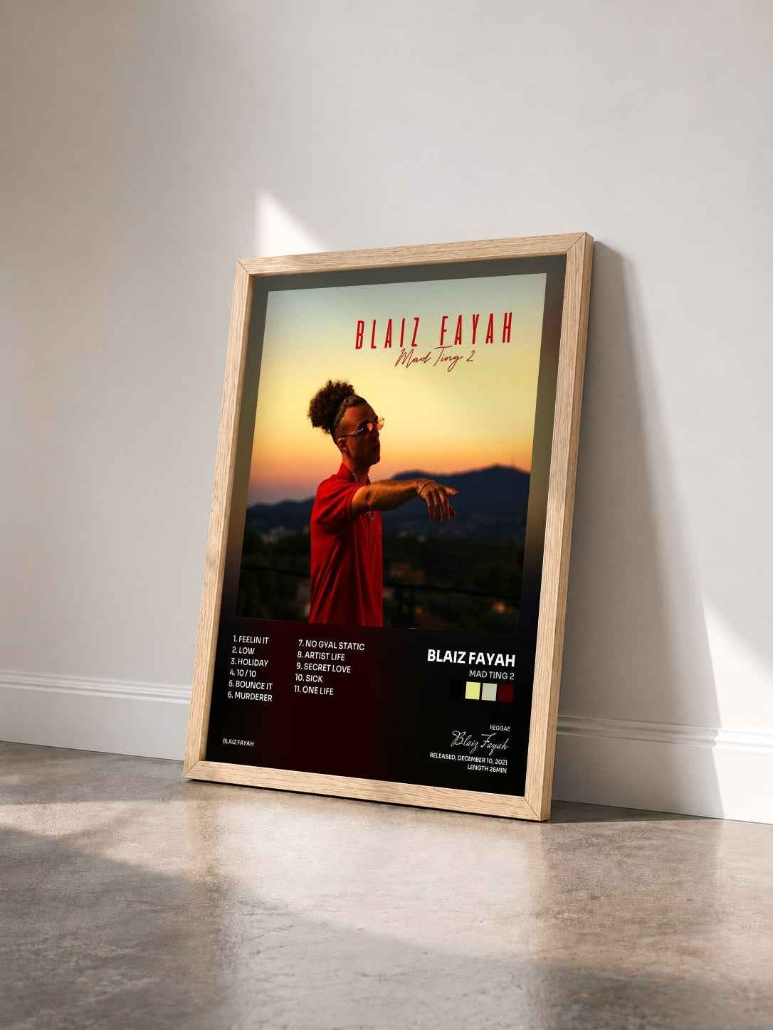 #bois Tableau de l'album Mad Ting 2 de Blaiz Fayah vu de trois quarts, cadre en bois brut