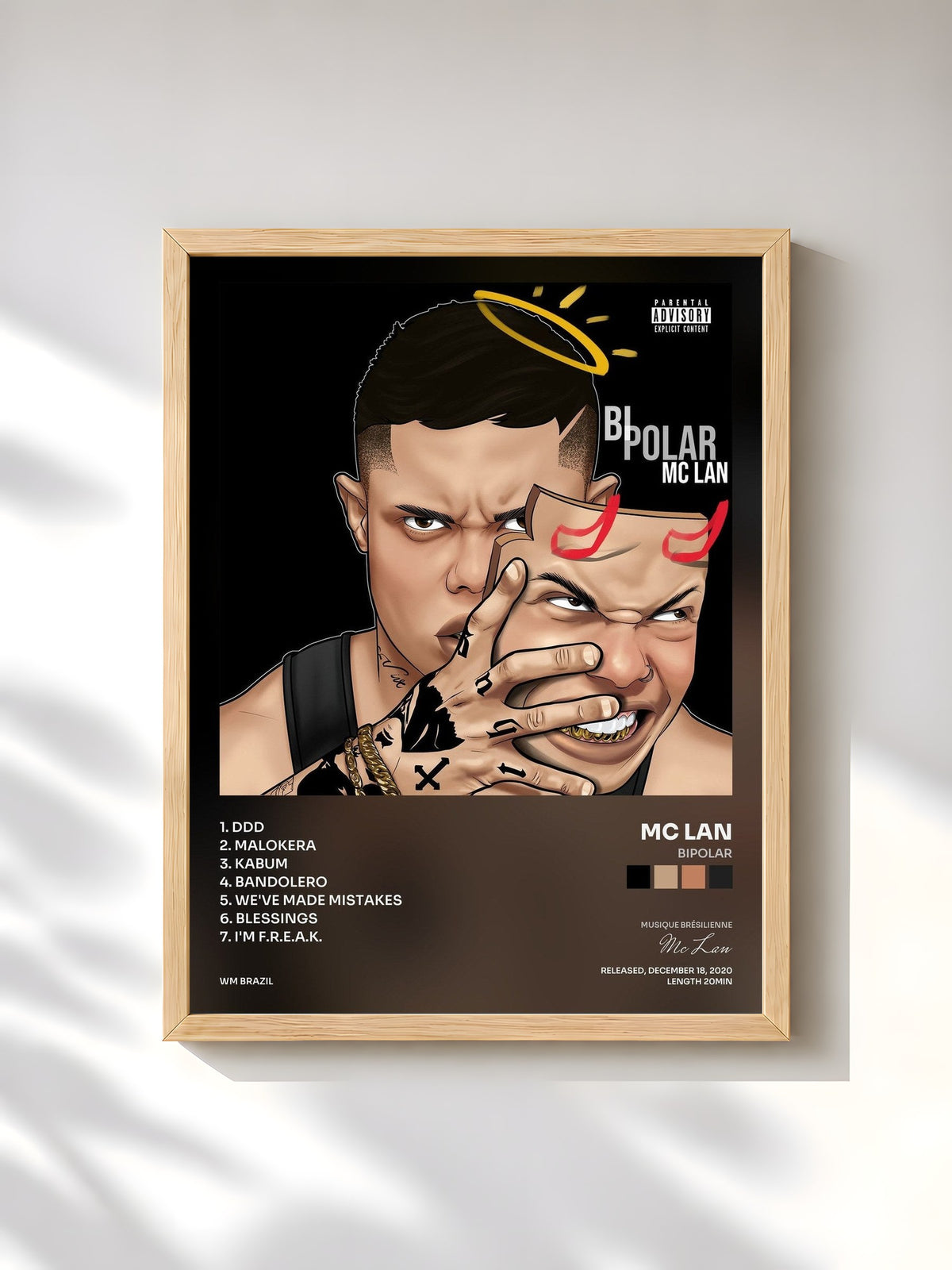 #bois Tableau de l'album Bipolar de Mc Lan, cadre en bois brut, imprimé et encadré en France