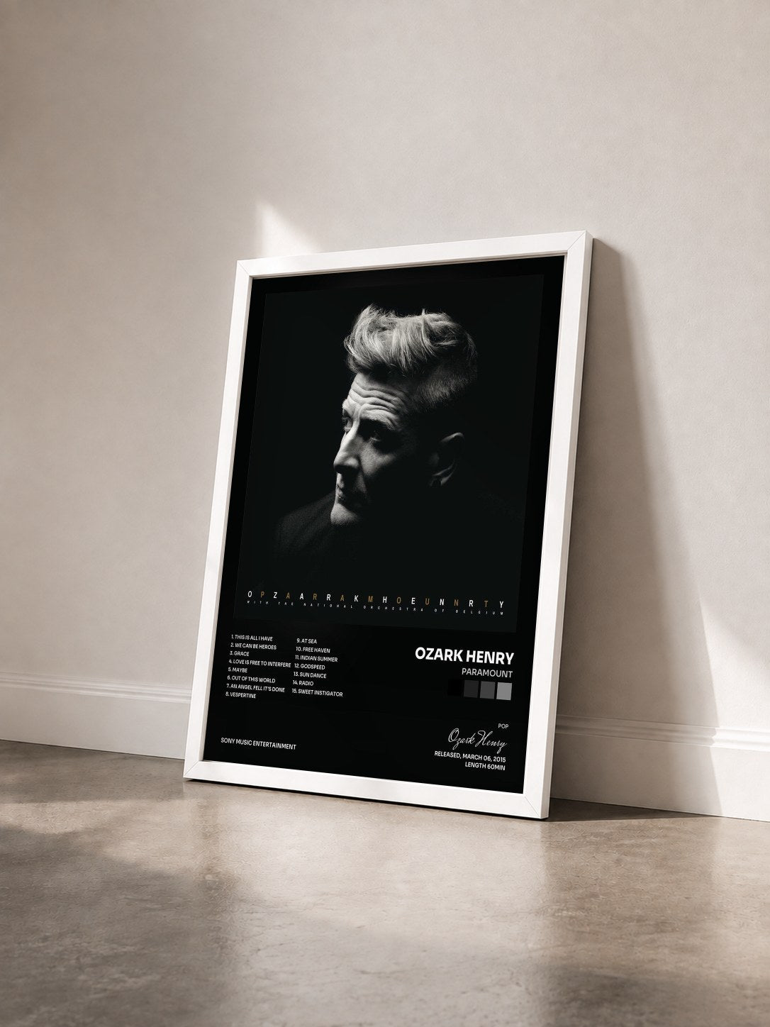 #blanc Tableau de l'album Paramount de Ozark Henry vu de trois quarts, cadre blanc