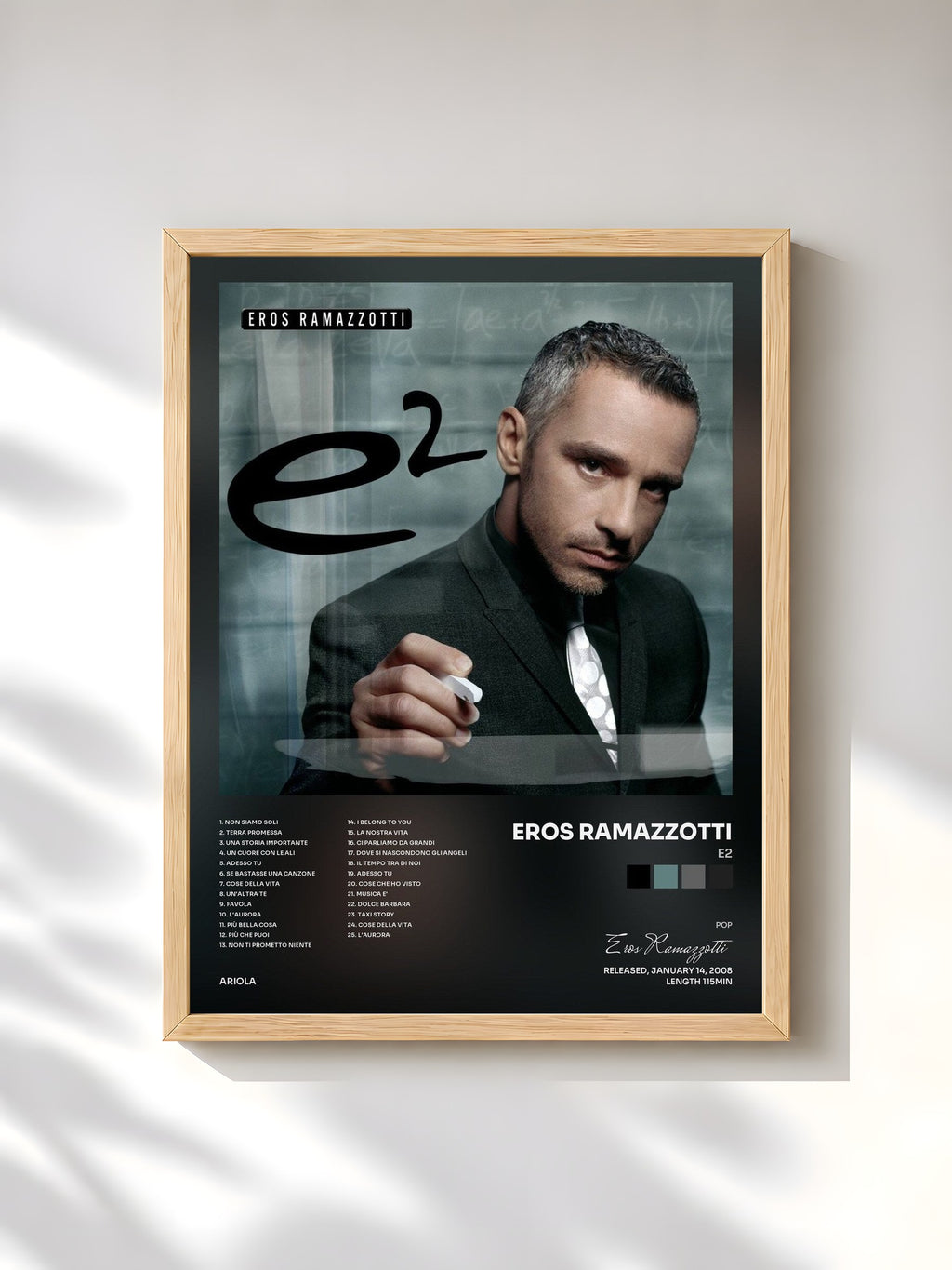 #bois Tableau de l'album E2 de Eros Ramazzotti, cadre en bois brut, imprimé et encadré en France