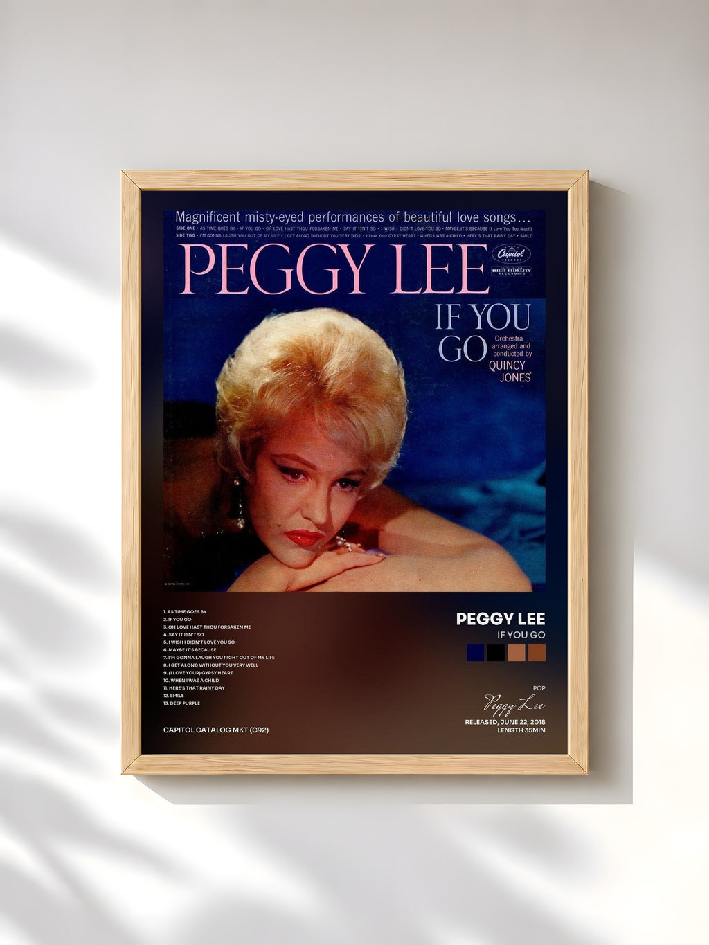 #bois Tableau de l'album If You Go de Peggy Lee, cadre en bois brut, imprimé et encadré en France