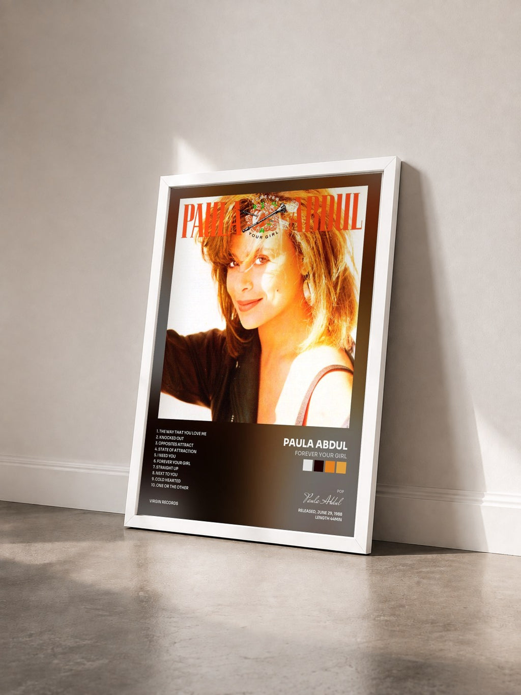 #blanc Tableau de l'album Forever Your Girl de Paula Abdul vu de trois quarts, cadre blanc