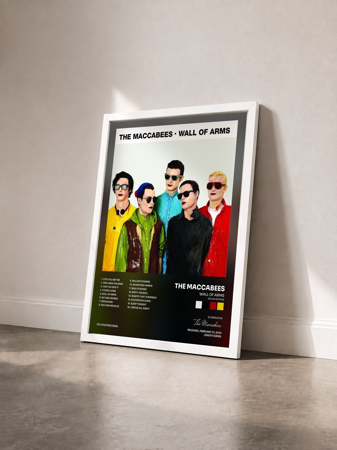 #blanc Tableau de l'album Wall Of Arms (Deluxe Edition) de The Maccabees vu de trois quarts, cadre blanc