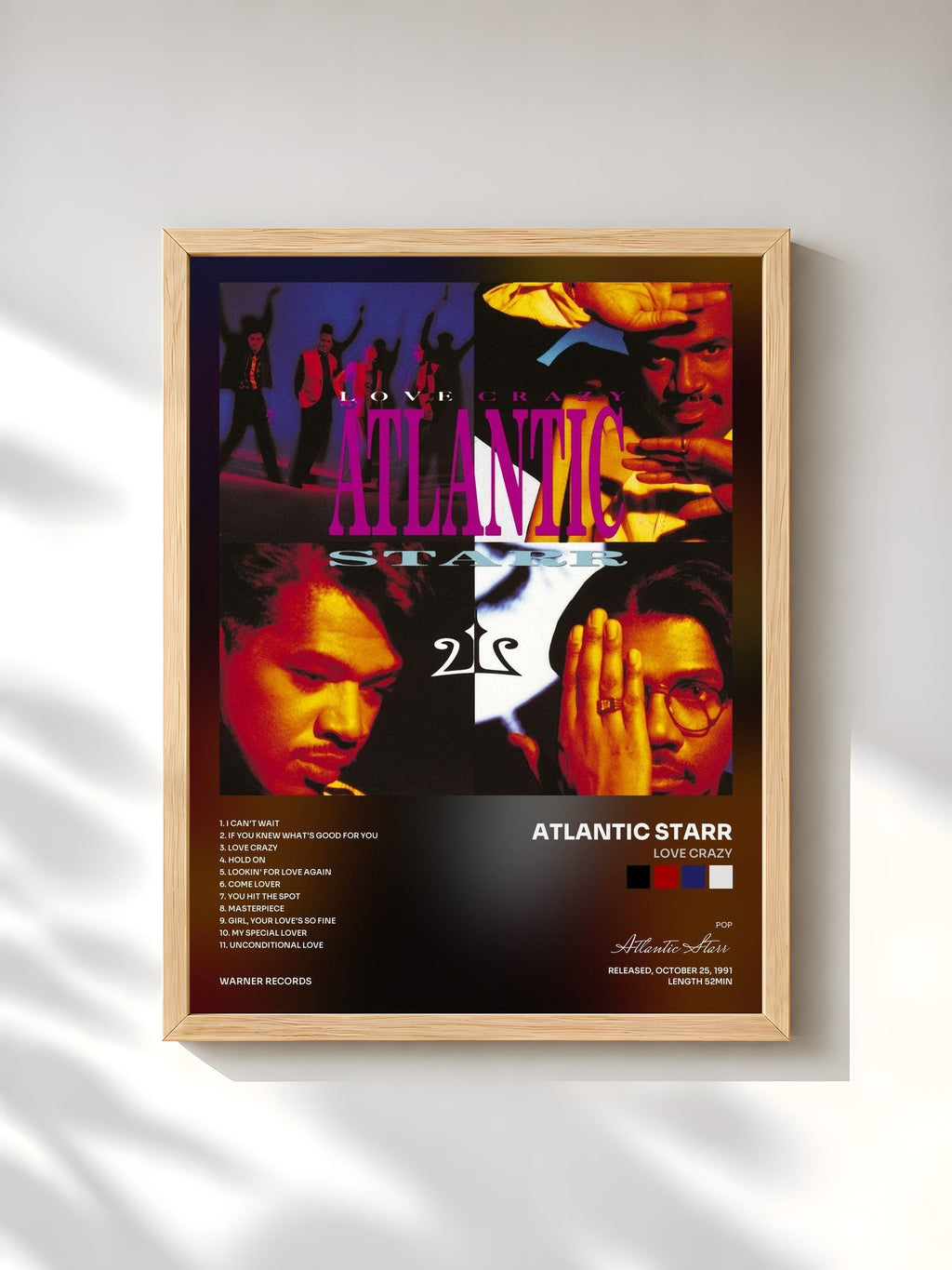 #bois Tableau de l'album Love Crazy de Atlantic Starr, cadre en bois brut, imprimé et encadré en France