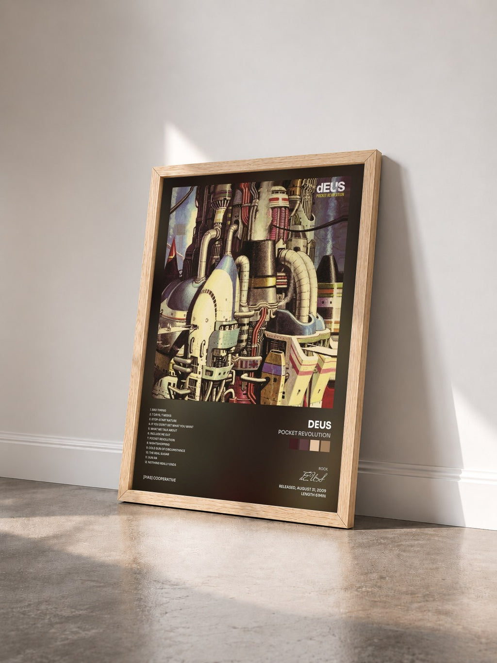 #bois Tableau de l'album Pocket Revolution de dEUS vu de trois quarts, cadre en bois brut