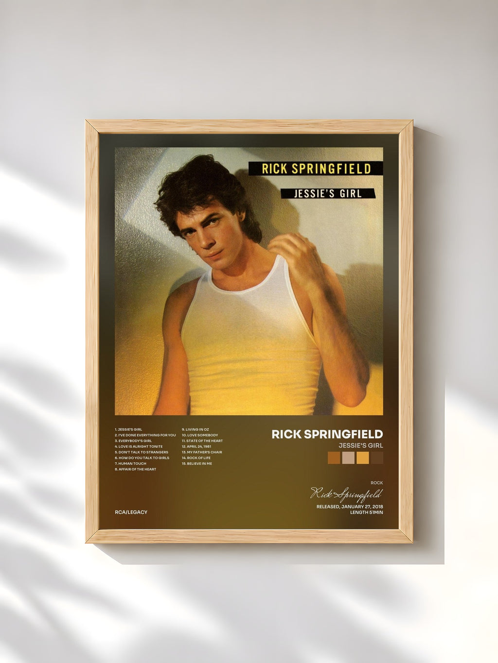 #bois Tableau de l'album Jessie's Girl de Rick Springfield, cadre en bois brut, imprimé et encadré en France