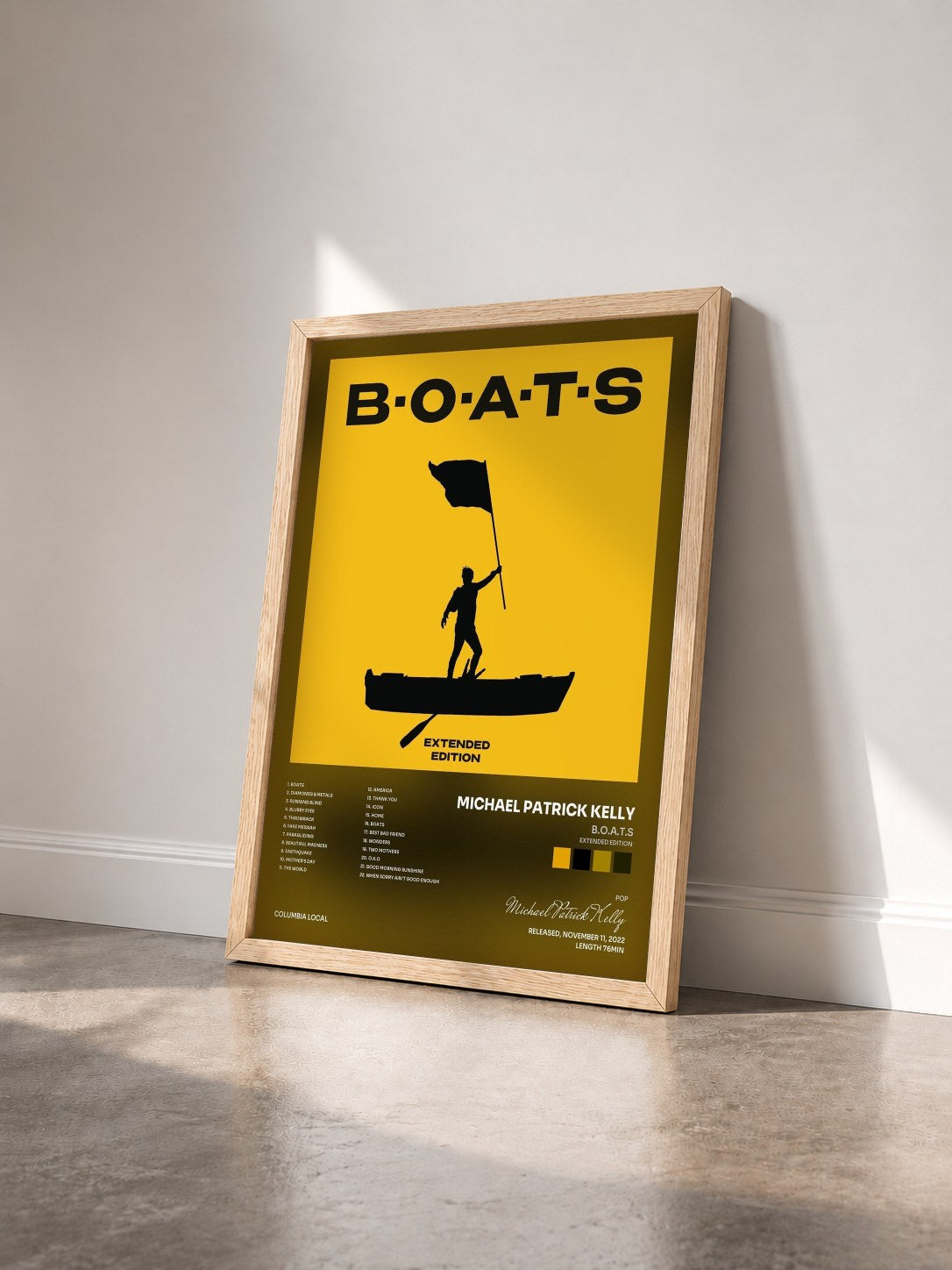 #bois Tableau de l'album B.O.A.T.S (Extended Edition) de Michael Patrick Kelly vu de trois quarts, cadre en bois brut