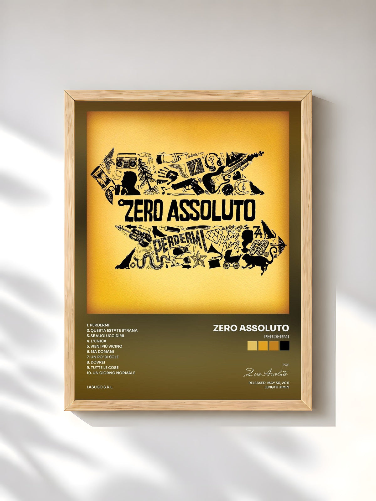 #bois Tableau de l'album Perdermi de Zero Assoluto, cadre en bois brut, imprimé et encadré en France