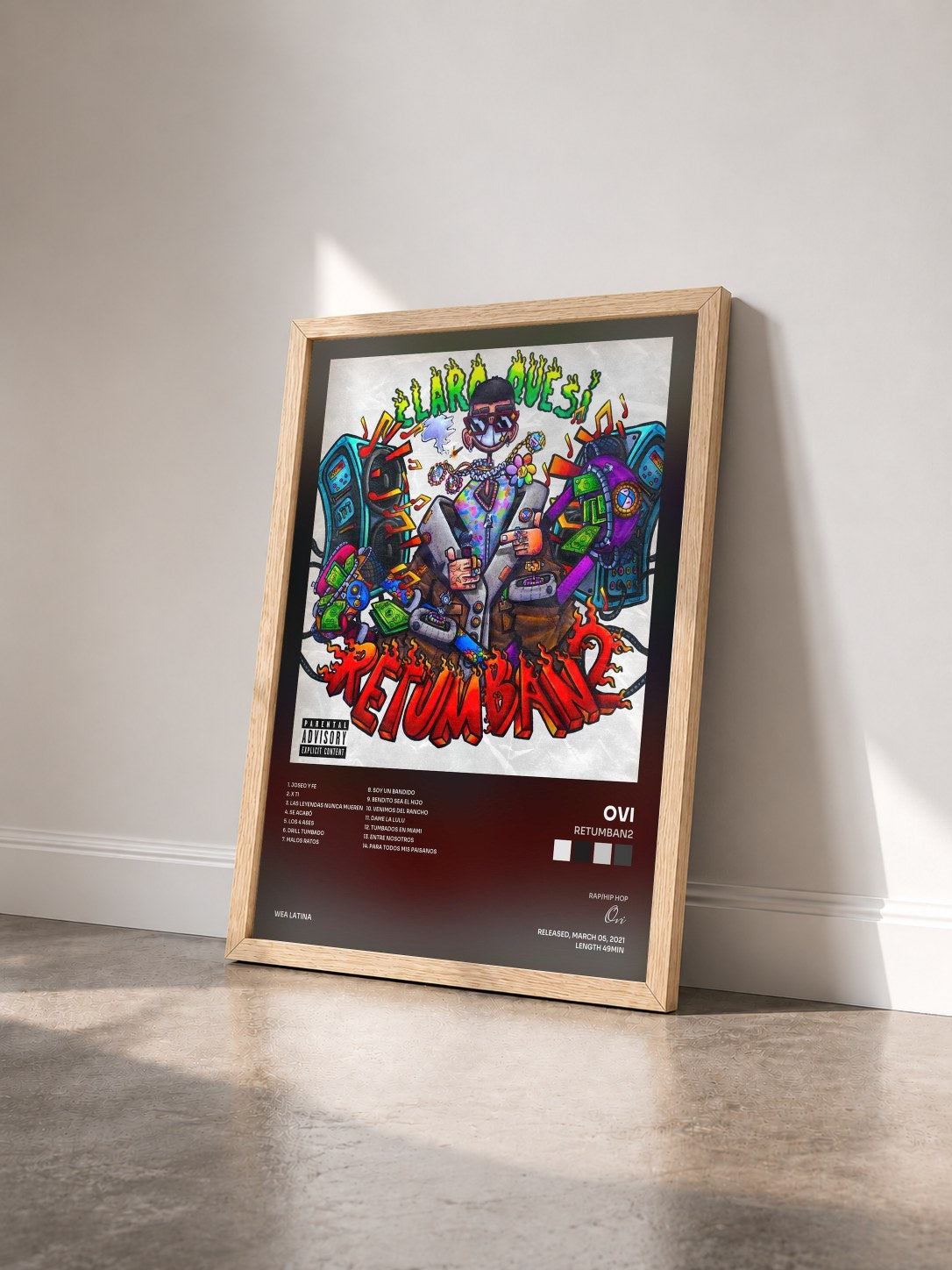 #bois Tableau de l'album Retumban2 de Ovi vu de trois quarts, cadre en bois brut