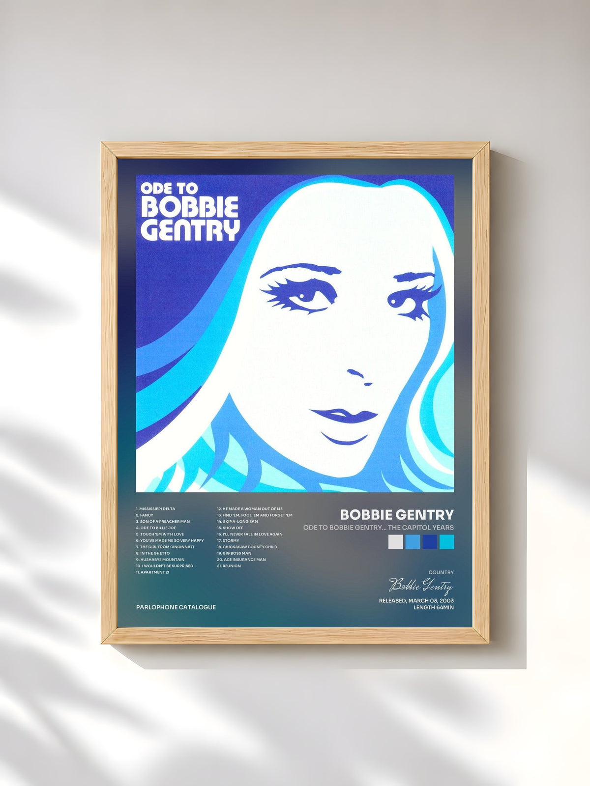 #bois Tableau de l'album Ode To Bobbie Gentry... The Capitol Years de Bobbie Gentry, cadre en bois brut, imprimé et encadré en France