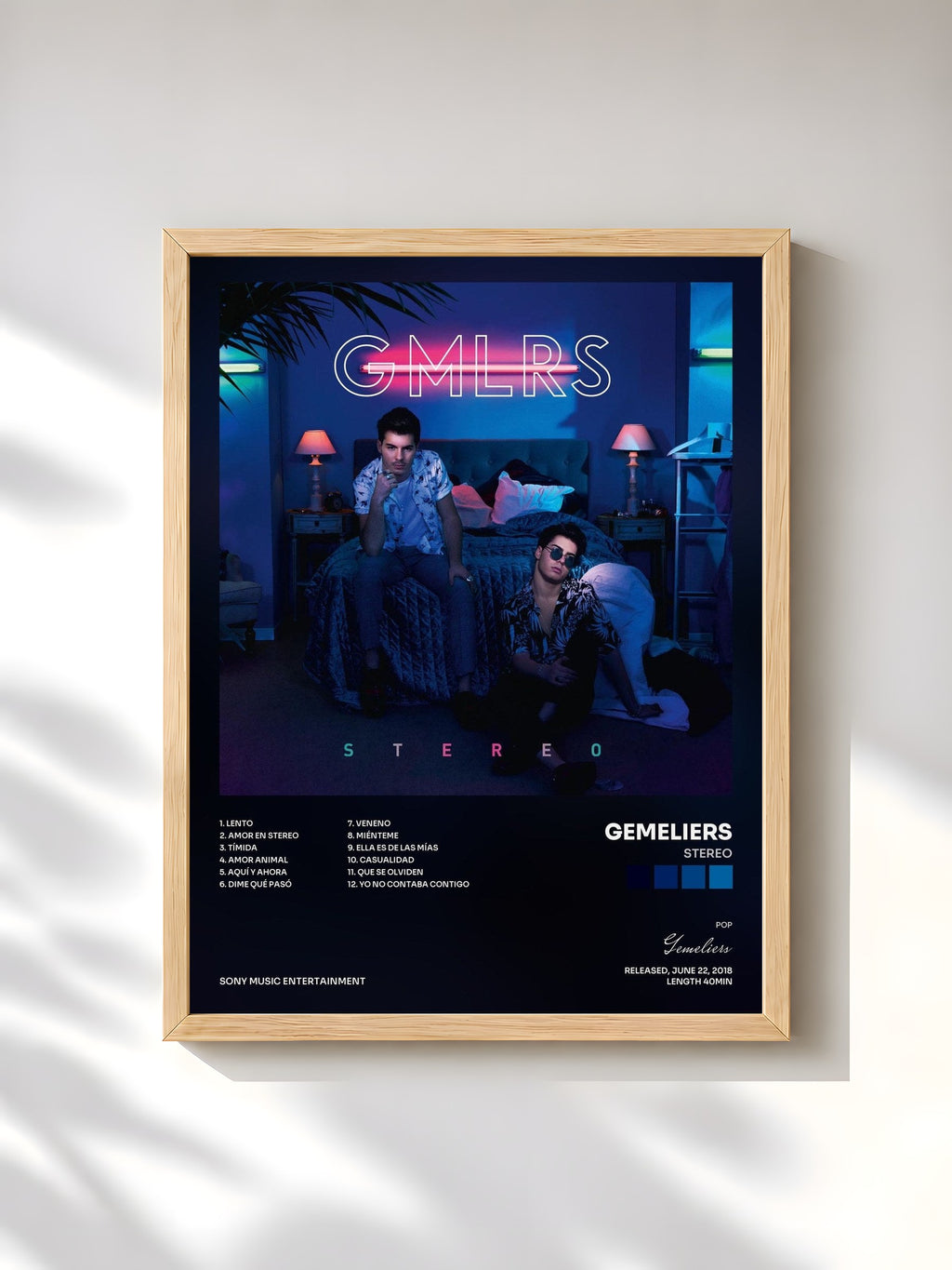 #bois Tableau de l'album Stereo de Gemeliers, cadre en bois brut, imprimé et encadré en France
