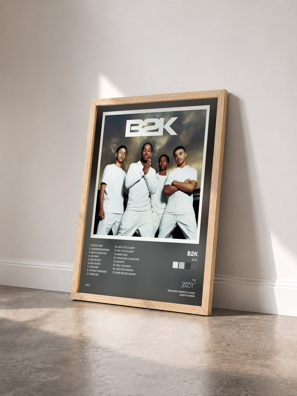 #bois Tableau de l'album B2K de B2K vu de trois quarts, cadre en bois brut