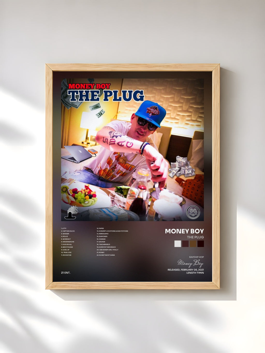 #bois Tableau de l'album The Plug de Money Boy, cadre en bois brut, imprimé et encadré en France