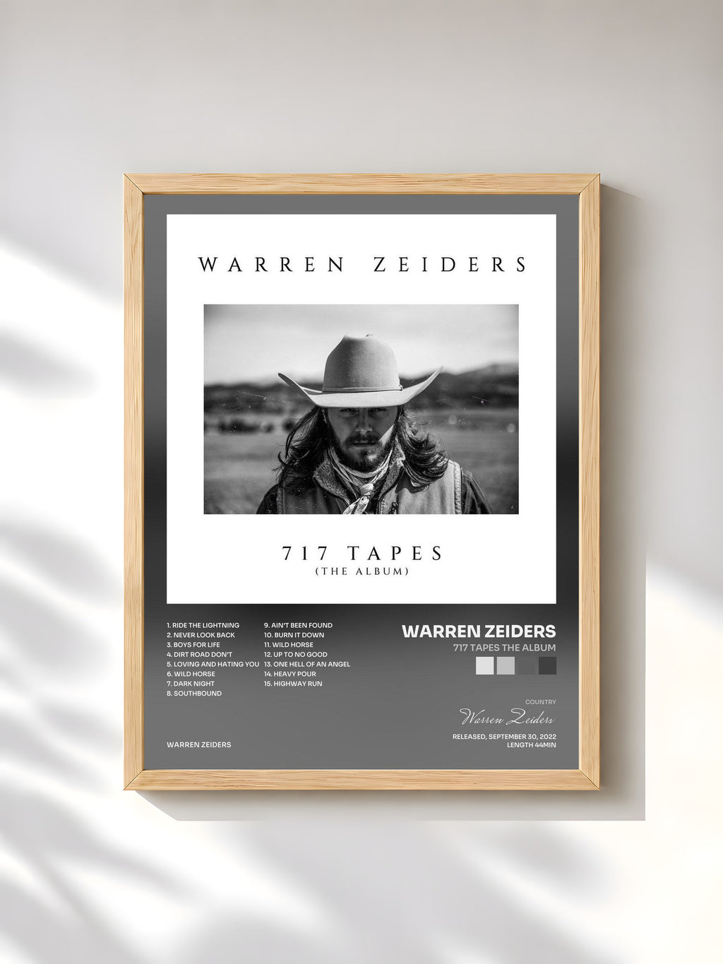 #bois Tableau de l'album 717 Tapes the Album de Warren Zeiders, cadre en bois brut, imprimé et encadré en France