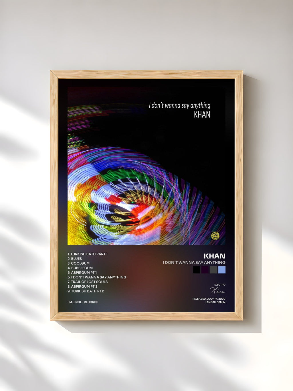 #bois Tableau de l'album I Don't Wanna Say Anything de Khan, cadre en bois brut, imprimé et encadré en France
