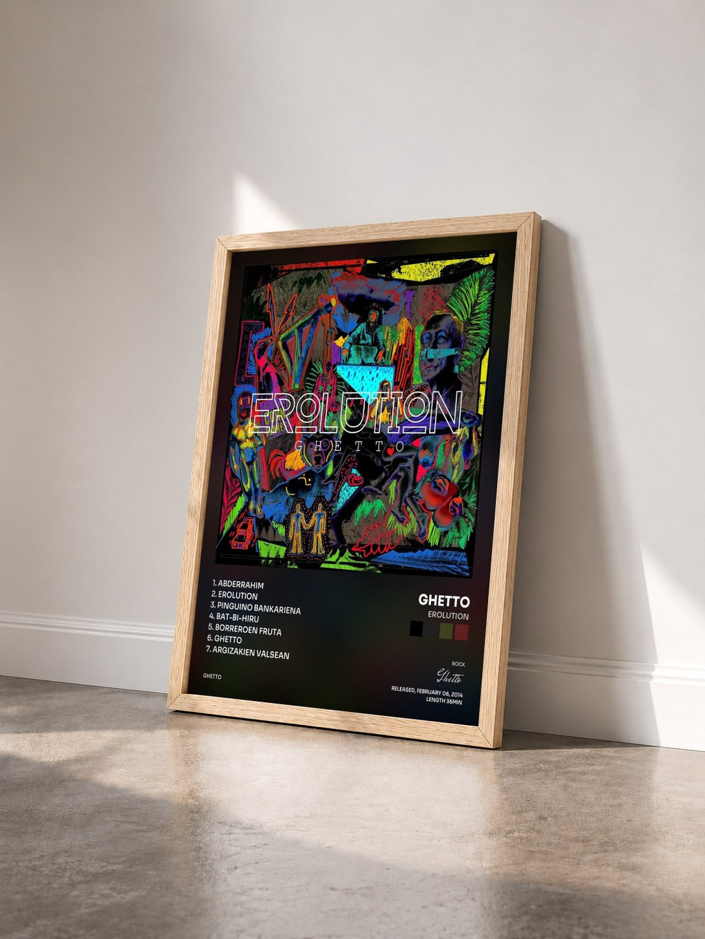 #bois Tableau de l'album Erolution de Ghetto vu de trois quarts, cadre en bois brut
