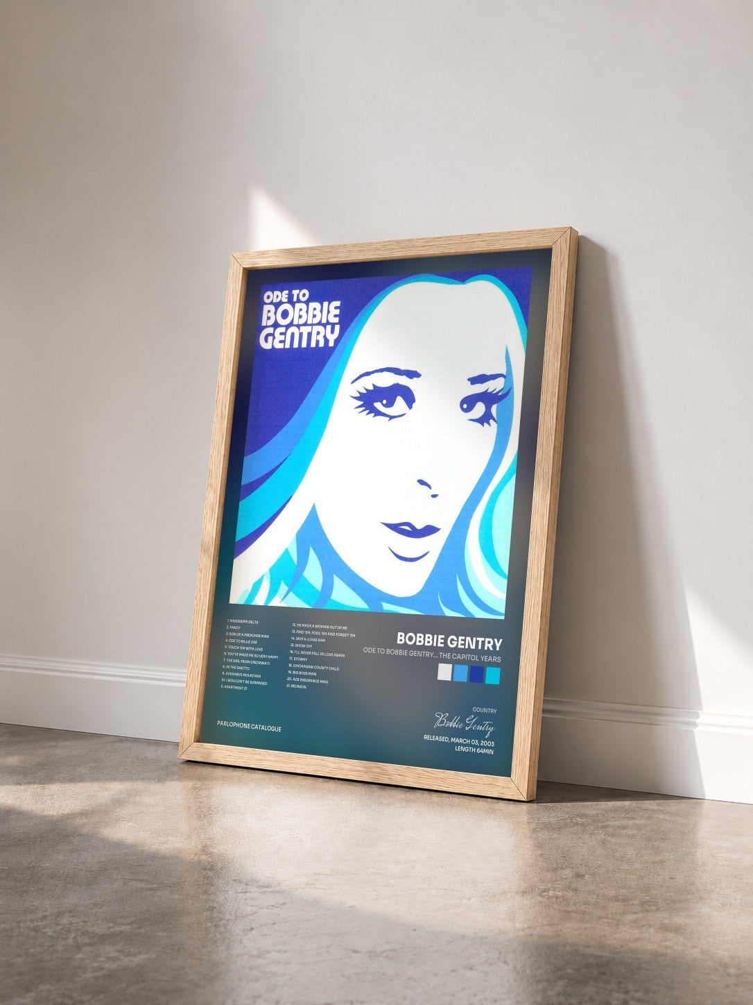 #bois Tableau de l'album Ode To Bobbie Gentry... The Capitol Years de Bobbie Gentry vu de trois quarts, cadre en bois brut