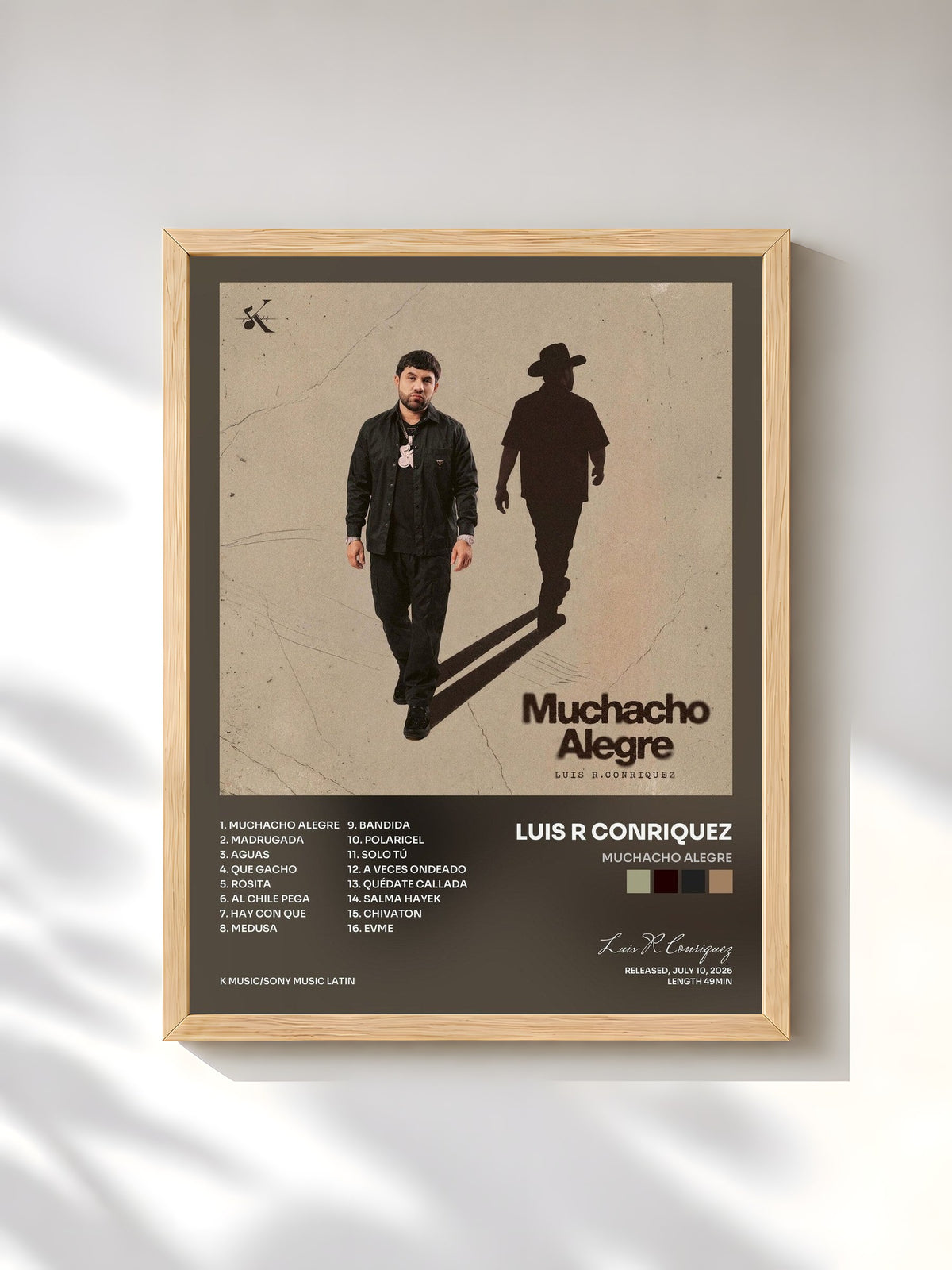 #bois Tableau de l'album Muchacho Alegre de Luis R Conriquez, cadre en bois brut, imprimé et encadré en France