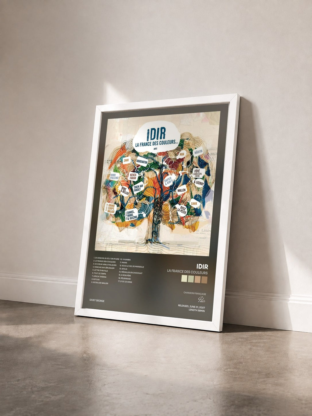 #blanc Tableau de l'album La France des couleurs de Idir vu de trois quarts, cadre blanc