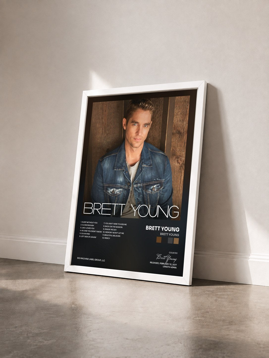 #blanc Tableau de l'album Brett Young de Brett Young vu de trois quarts, cadre blanc