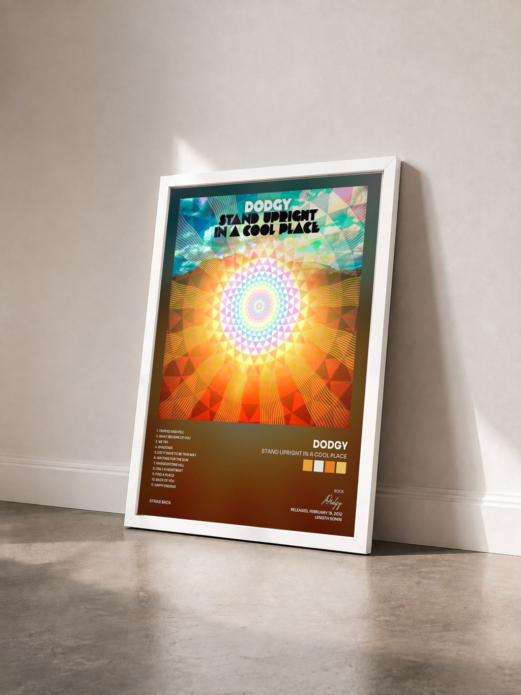 #blanc Tableau de l'album Stand Upright in a Cool Place de Dodgy vu de trois quarts, cadre blanc