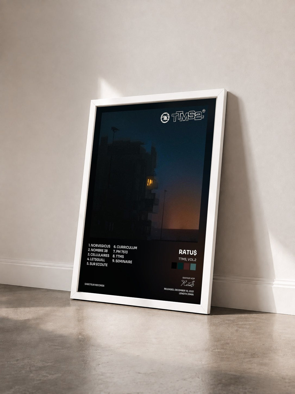 #blanc Tableau de l'album TTMS, Vol.2 de Ratu$ vu de trois quarts, cadre blanc