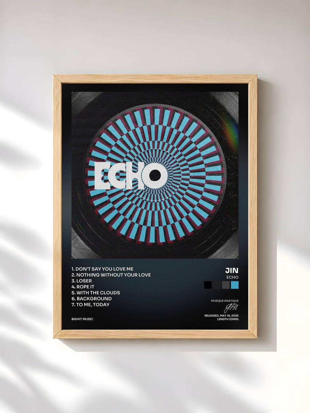 #bois Tableau de l'album Echo de JIN, cadre en bois brut, imprimé et encadré en France