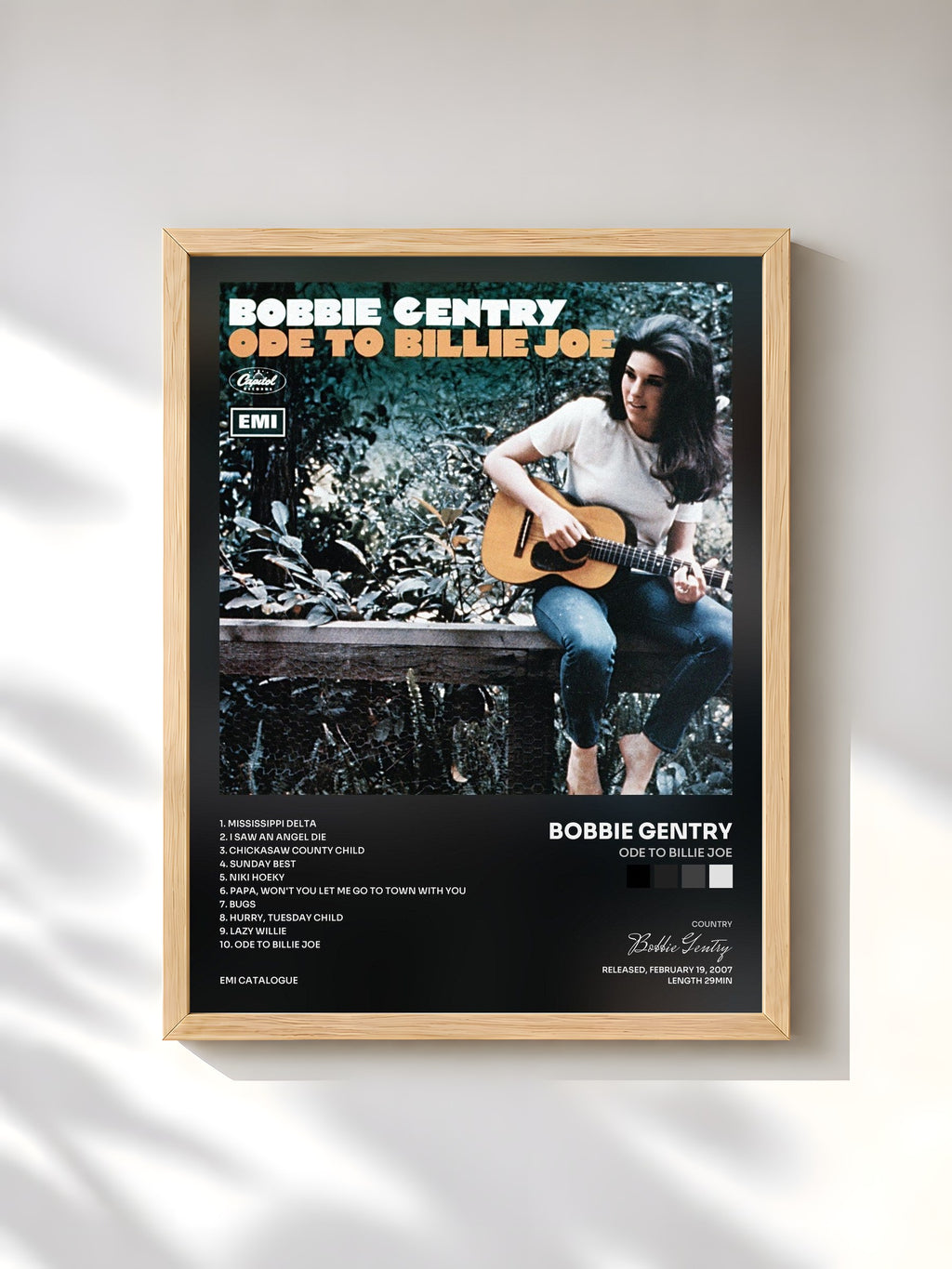 #bois Tableau de l'album Ode To Billie Joe de Bobbie Gentry, cadre en bois brut, imprimé et encadré en France
