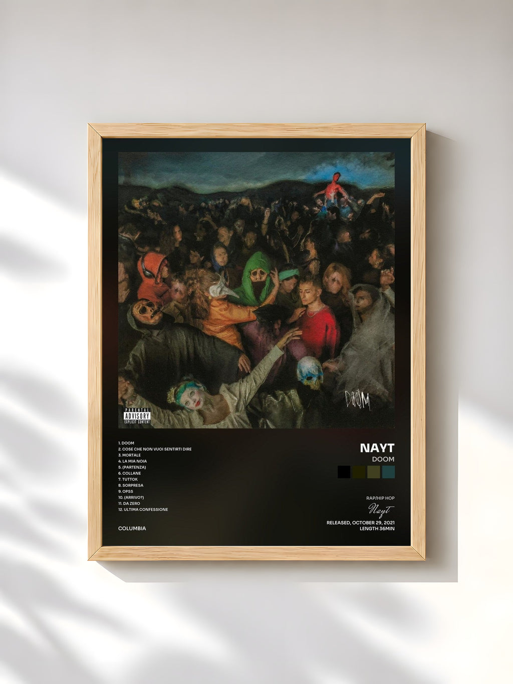 #bois Tableau de l'album DOOM de Nayt, cadre en bois brut, imprimé et encadré en France