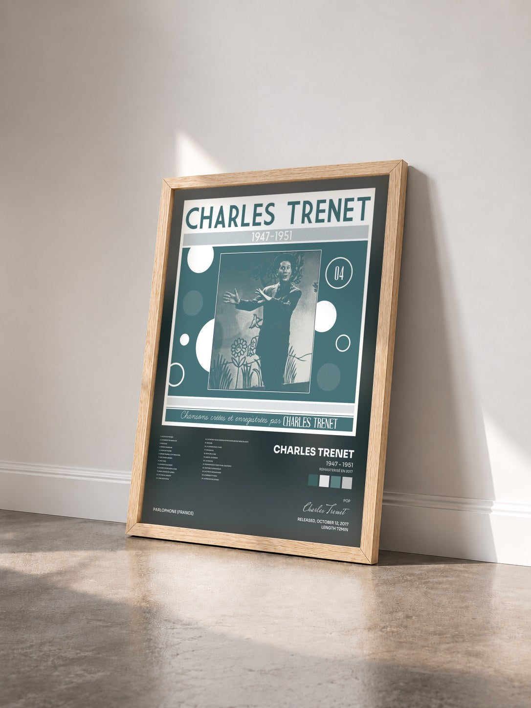 #bois Tableau de l'album 1947 - 1951 (Remasterisé en 2017) de Charles Trenet vu de trois quarts, cadre en bois brut