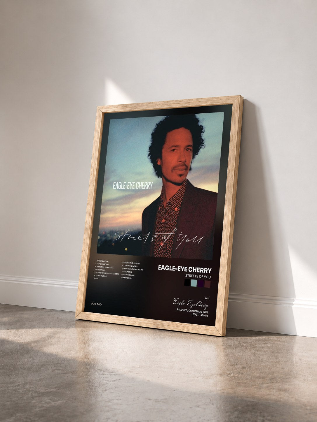 #bois Tableau de l'album Streets of You de Eagle-Eye Cherry vu de trois quarts, cadre en bois brut