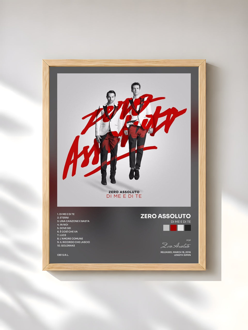 #bois Tableau de l'album Di me e di te de Zero Assoluto, cadre en bois brut, imprimé et encadré en France