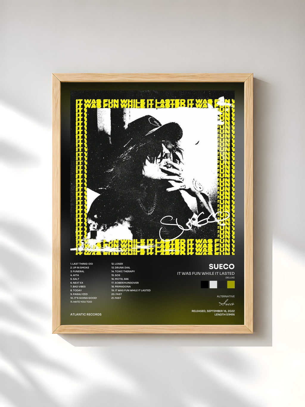#bois Tableau de l'album It Was Fun While It Lasted (Deluxe) de Sueco, cadre en bois brut, imprimé et encadré en France