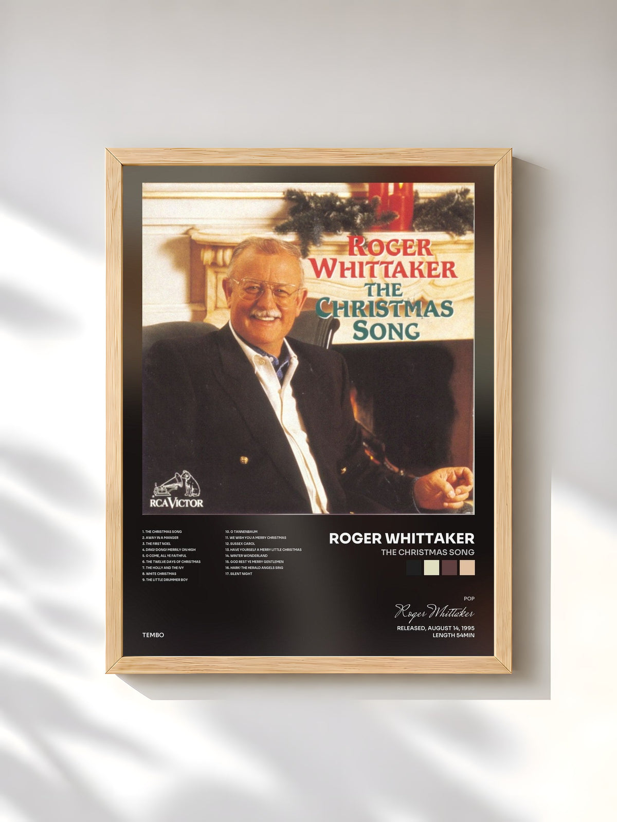 #bois Tableau de l'album The Christmas Song de Roger Whittaker, cadre en bois brut, imprimé et encadré en France