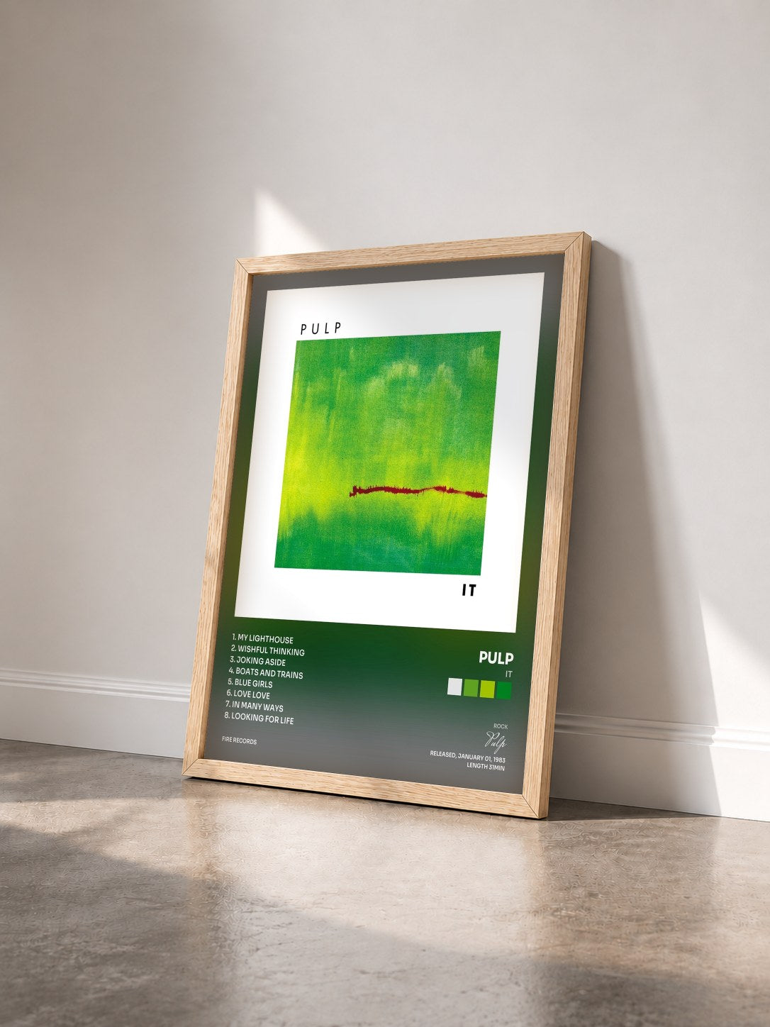 #bois Tableau de l'album It de Pulp vu de trois quarts, cadre en bois brut