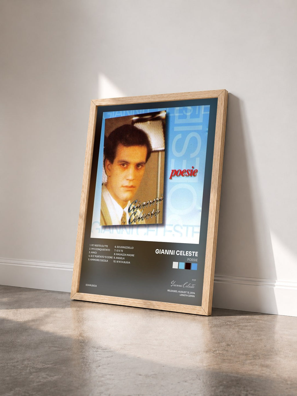 #bois Tableau de l'album Poesie de Gianni Celeste vu de trois quarts, cadre en bois brut