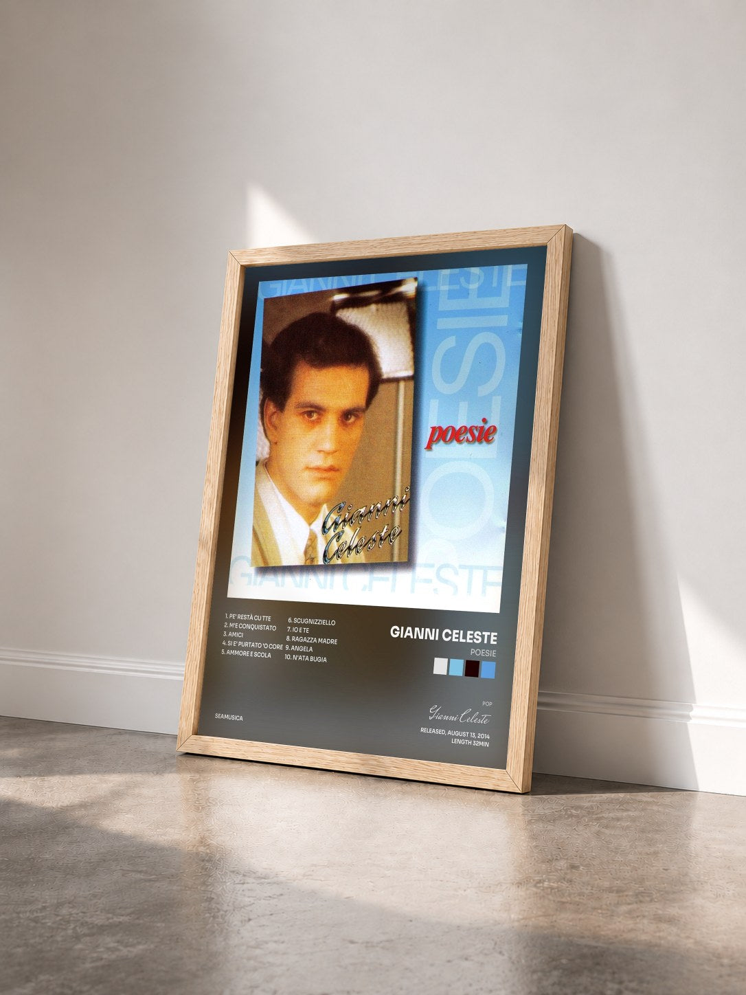 #bois Tableau de l'album Poesie de Gianni Celeste vu de trois quarts, cadre en bois brut
